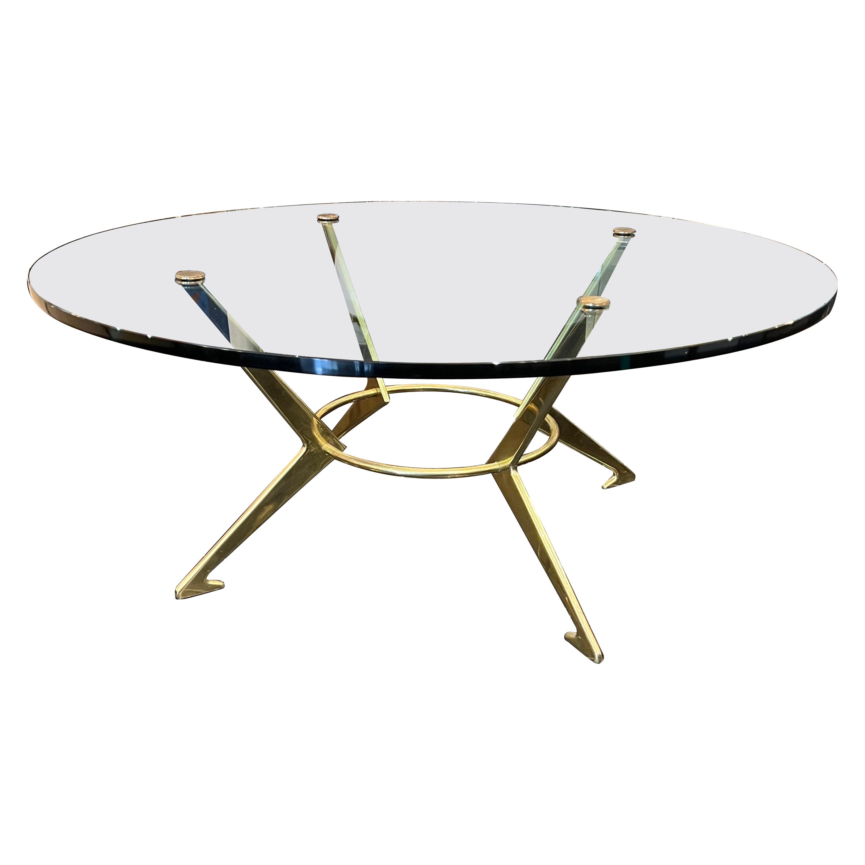 Italian Large Brass and Glass Circular Coffee Table 