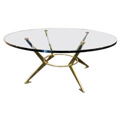 Italian Large Brass and Glass Circular Coffee Table 