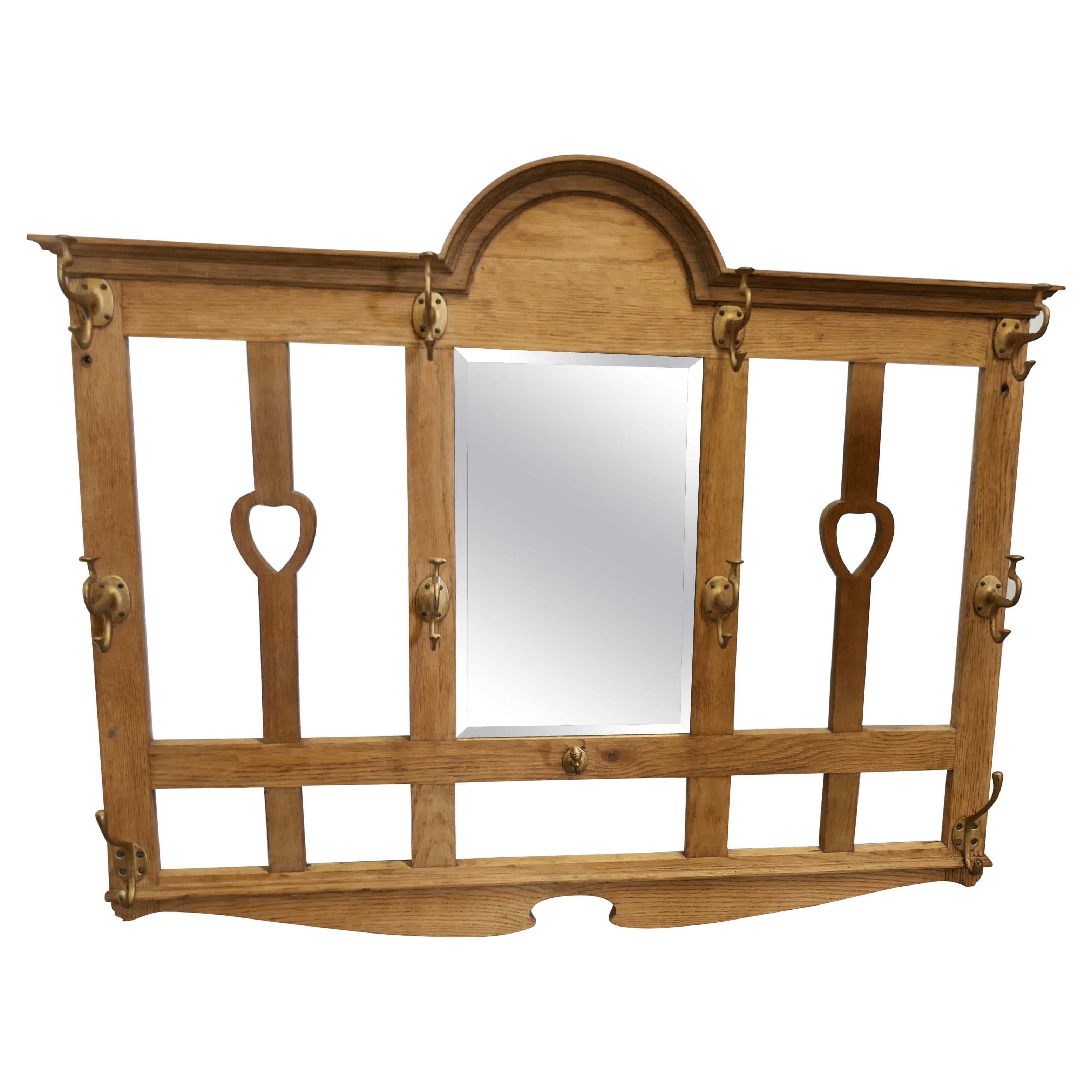 Arts and Crafts Golden Oak Coat Rack, Arts and Crafts Golden Oak Wall