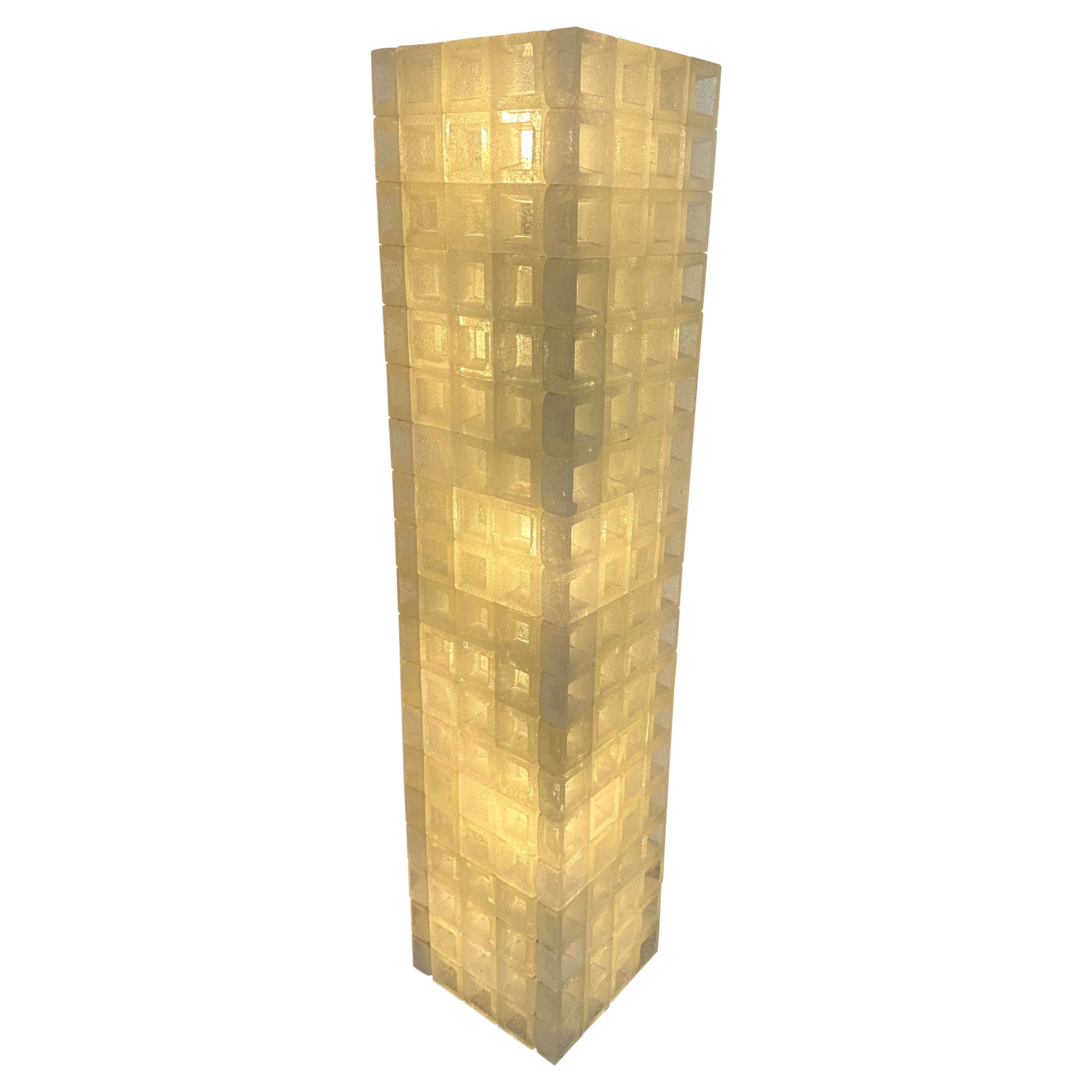 Mid-Century Modern Glass Cube Tower Floor Lamp by Poliarte, Italy, 1970s For Sale