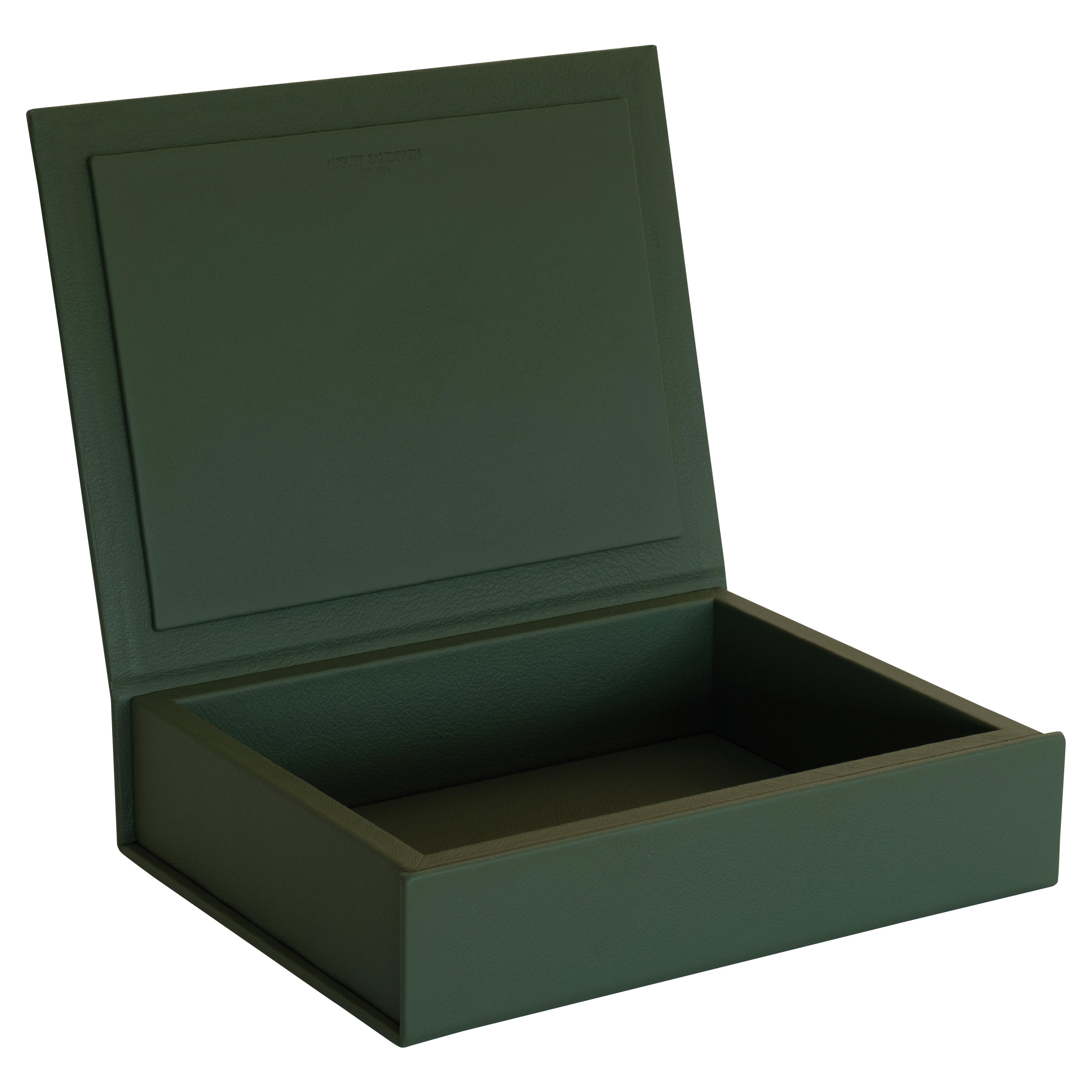 Scandinavian Leather Boxes for Storage, Cactus Green, Medium For Sale