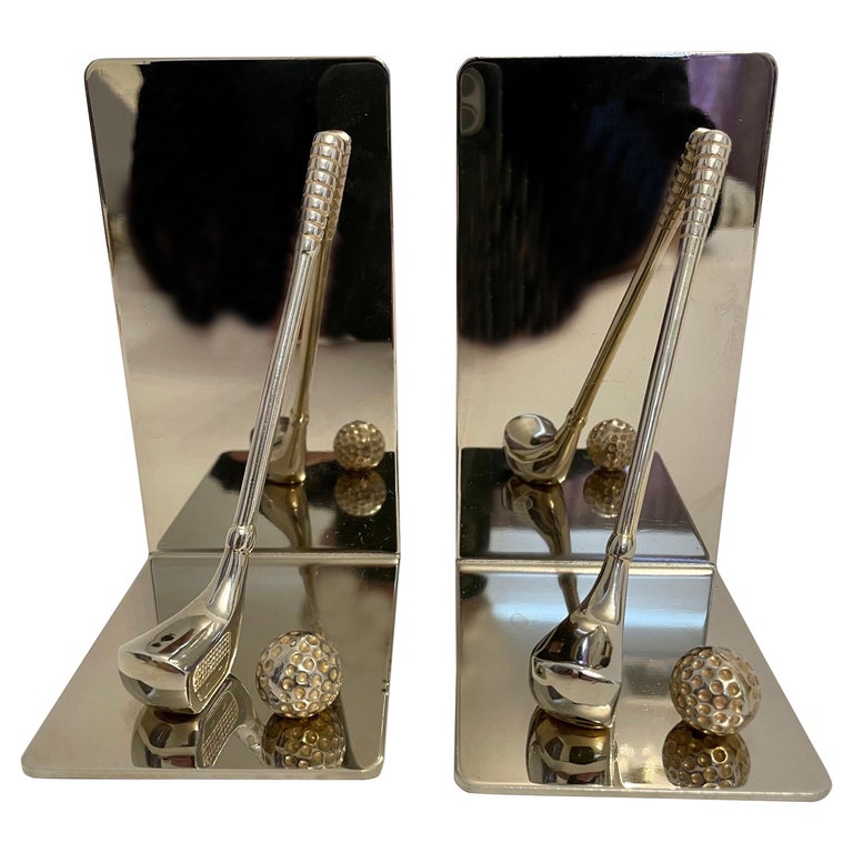 Brass and Chrome Golf Club Bookends For Sale at 1stDibs