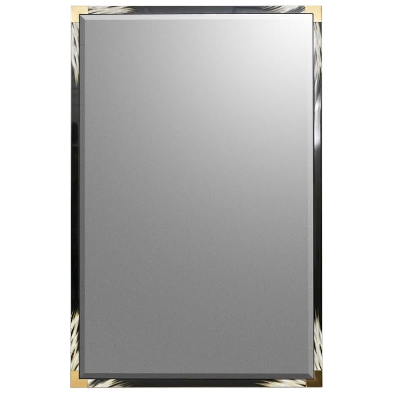 Large Theodore and Alexander Faux Horn Mirror with Brass Accents For Sale