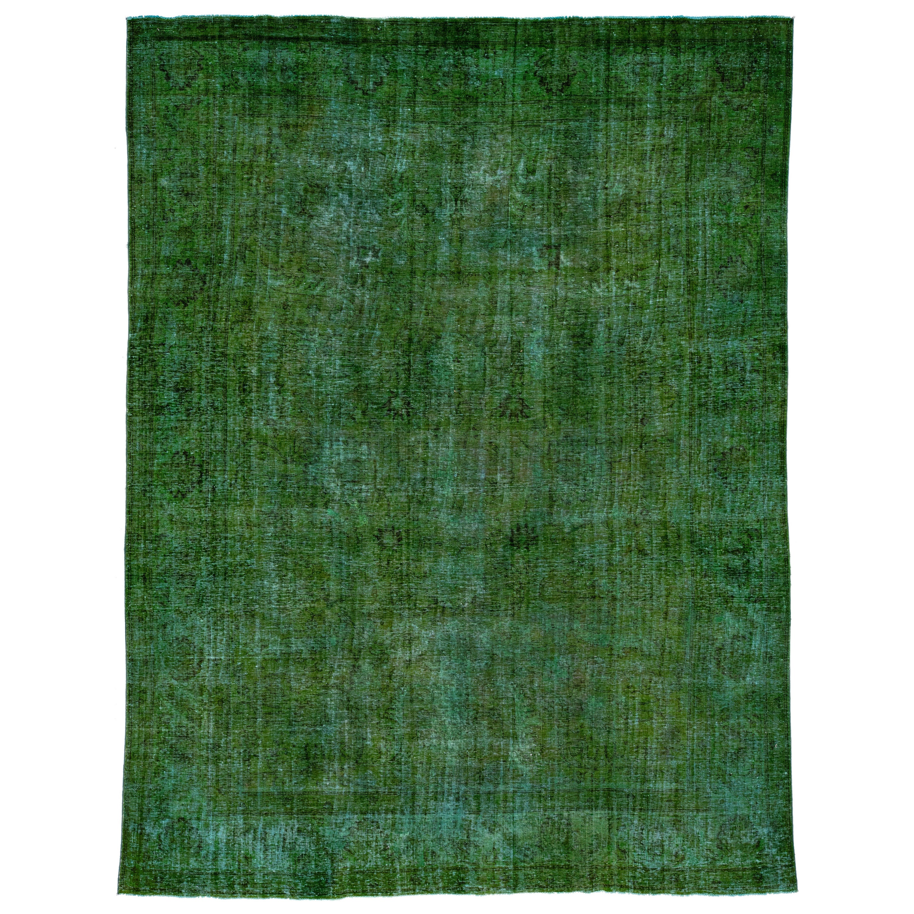 Green Vintage Persian Overdyed Handmade Allover Wool Rug