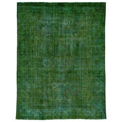 Persischer Overdyed-Wollteppich in Grün, handgefertigt