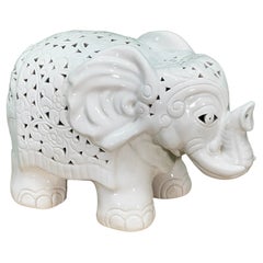 Vintage Ceramic Reticulated Elephant Lamp