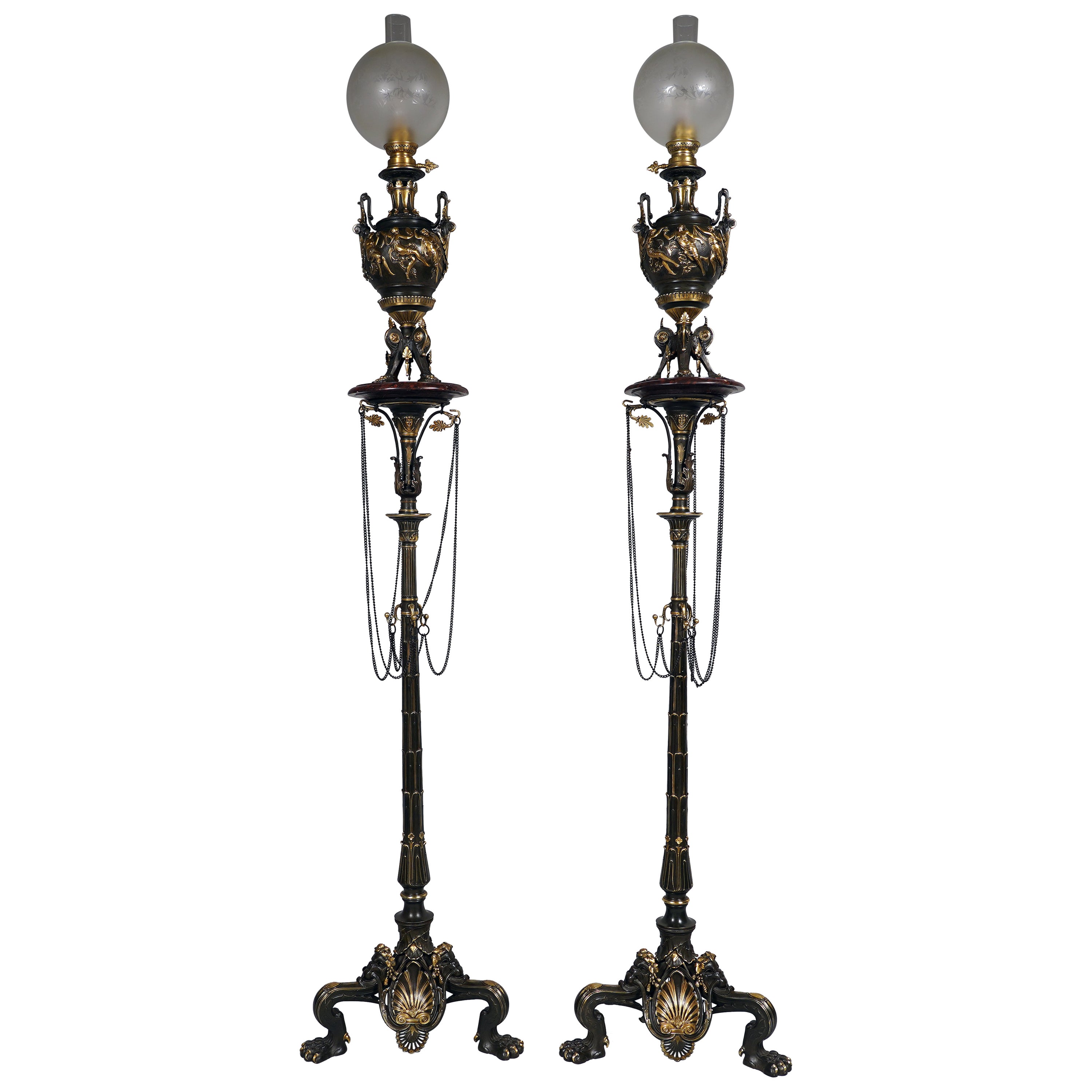 Pair of Neo-Greek Floor Lamps Att. to Lacarrière, Delatour & Cie, France, C 1860 For Sale