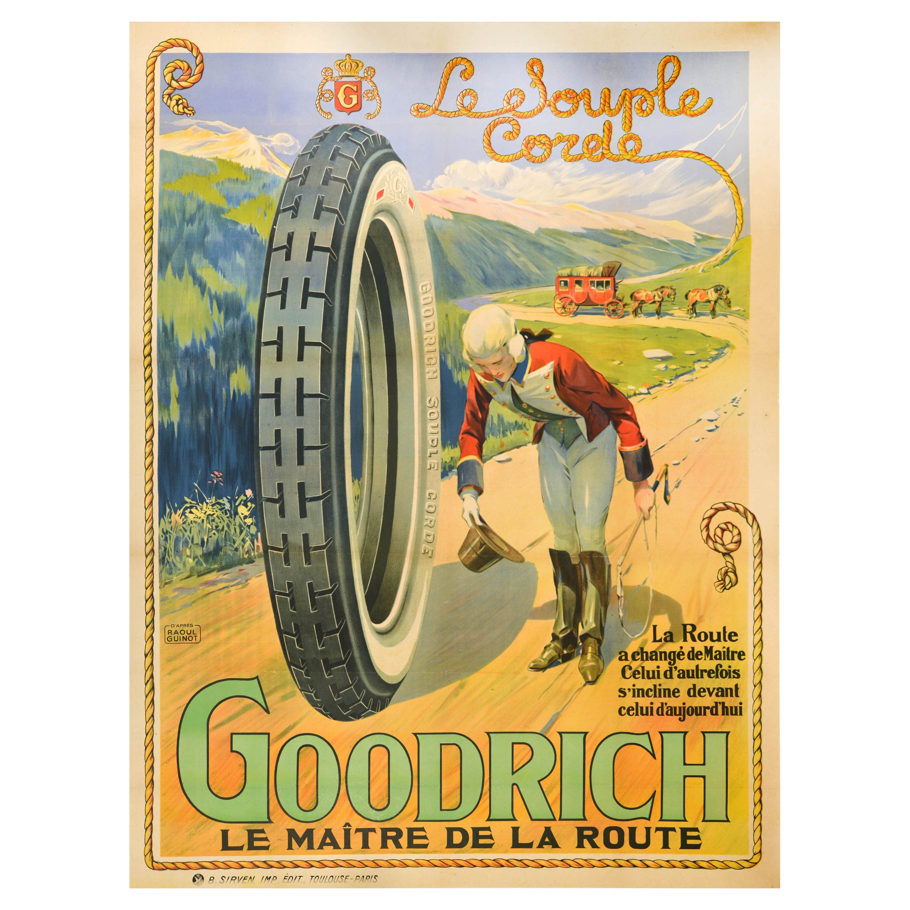 Affiche ancienne d'origine Goodrich Tires - Master Of The Road - Le Maitre De La Route