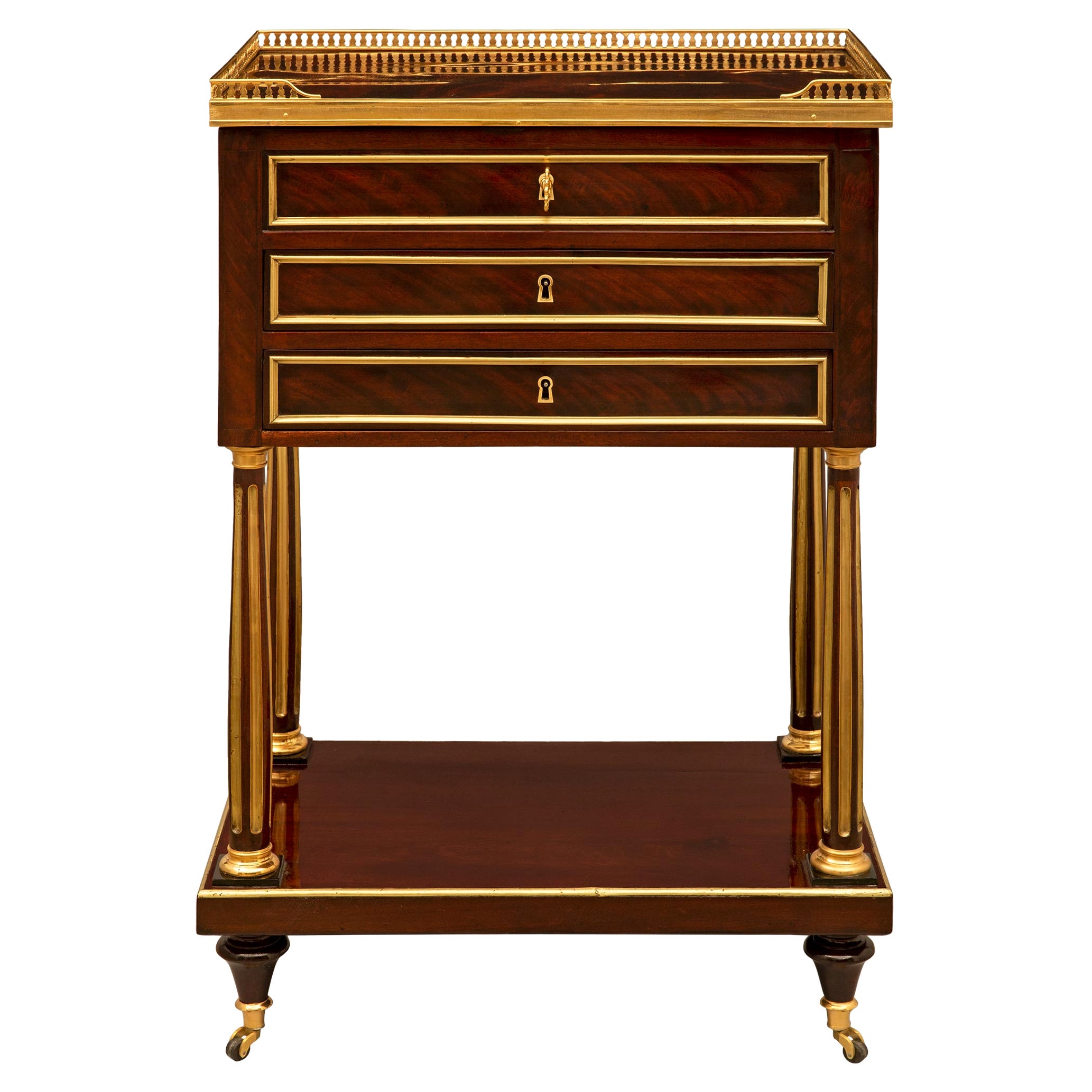French 18th Century Louis XVI Period Mahogany and Ormolu Vanity/Side Table For Sale