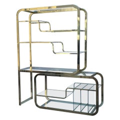 Milo Baughman Mid Century Modern Messing & Glas Etagere