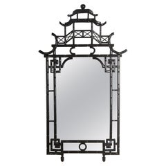 Chinoiserie Ebonized Pagoda Pediment Wall Mirror