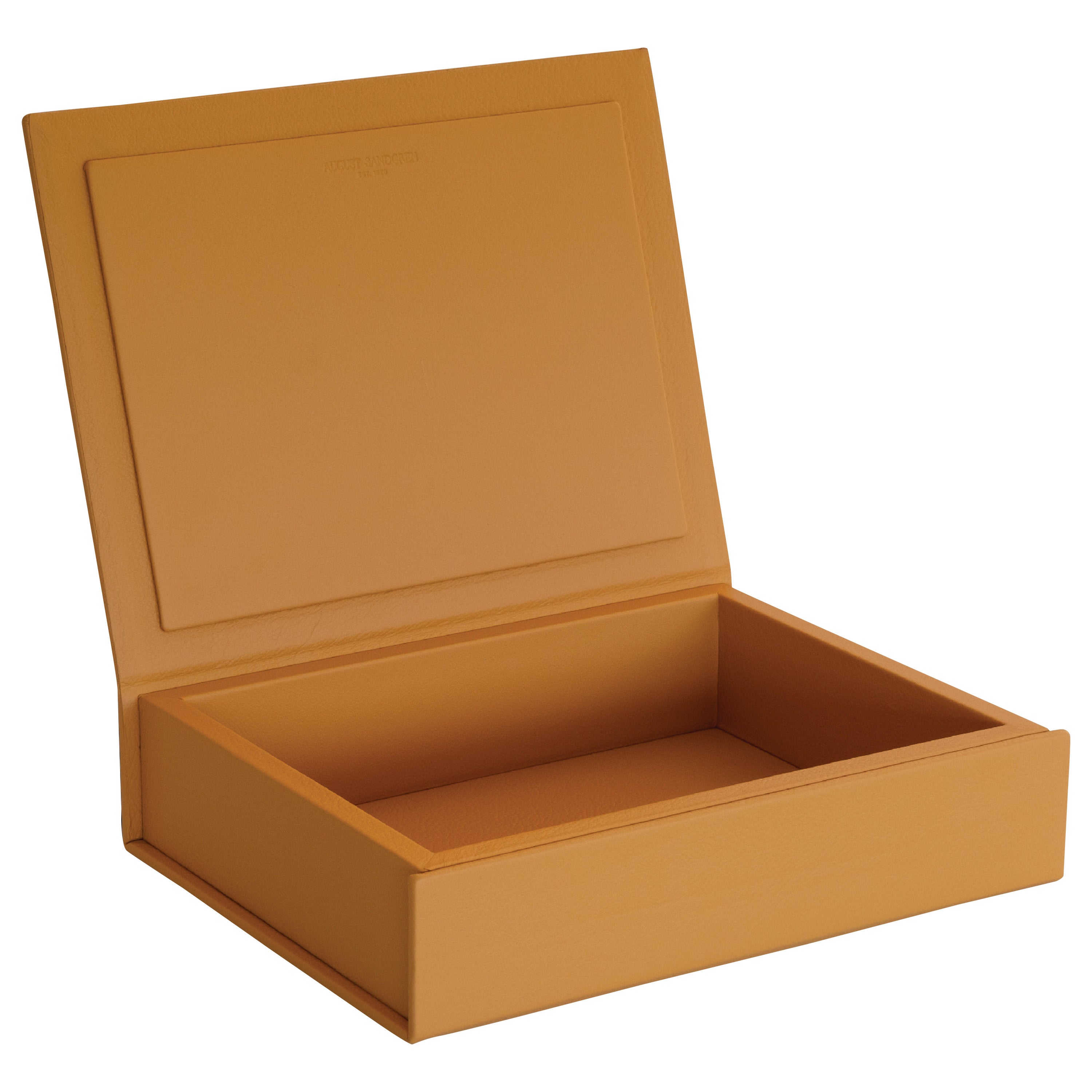 Boîtes de rangement en cuir scandinaves pour le rangement, safran, taille moyenne en vente