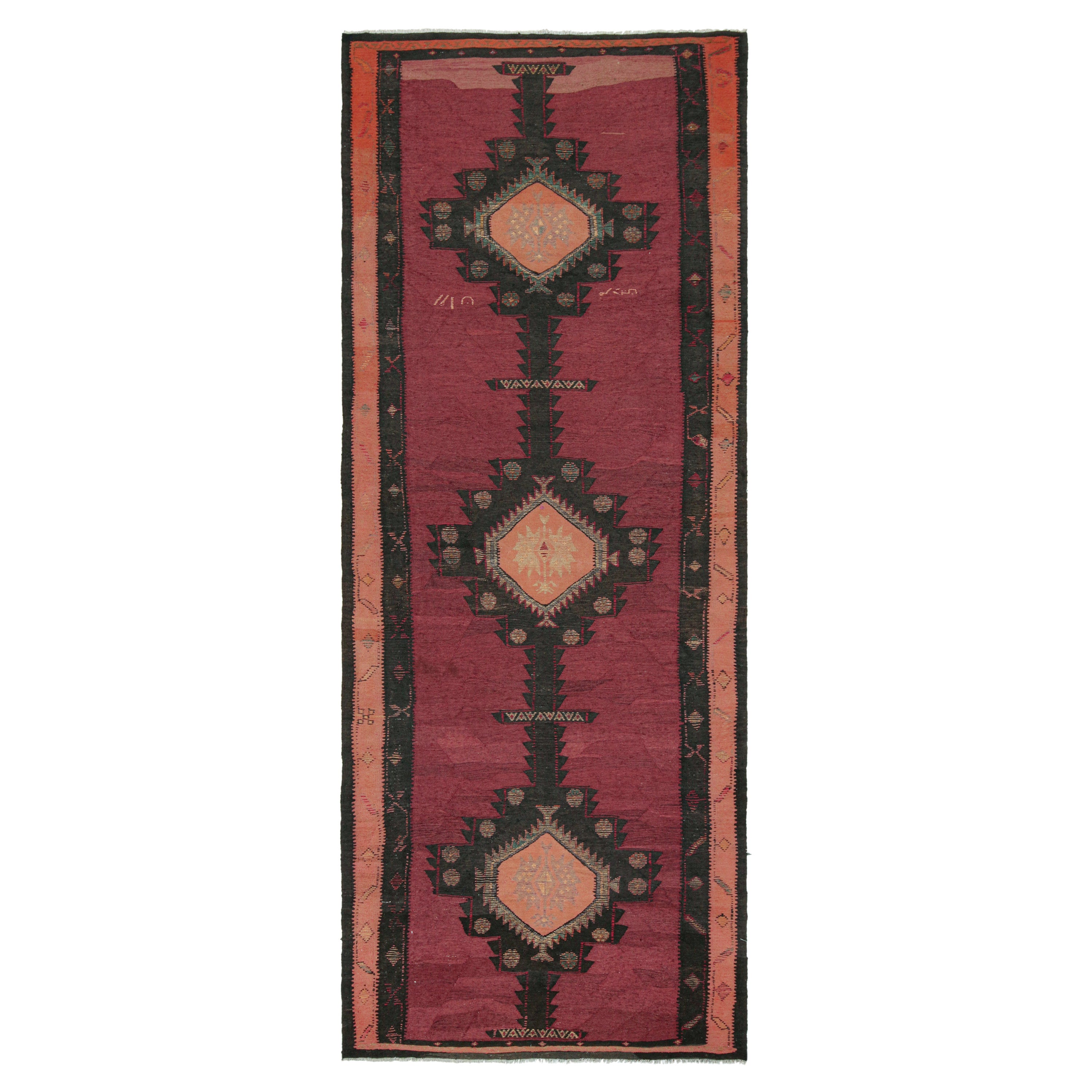 Vintage Persian Kilim in Red with Black and Pink Medallions by Rug & Kilim
