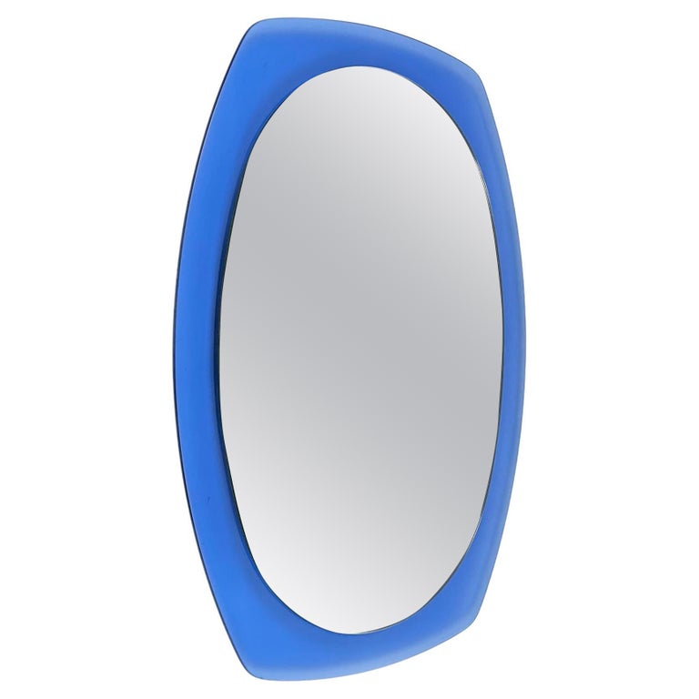 Midcentury Wall Mirror Blue Glass by Veca, Italy, 1970s For Sale at 1stDibs