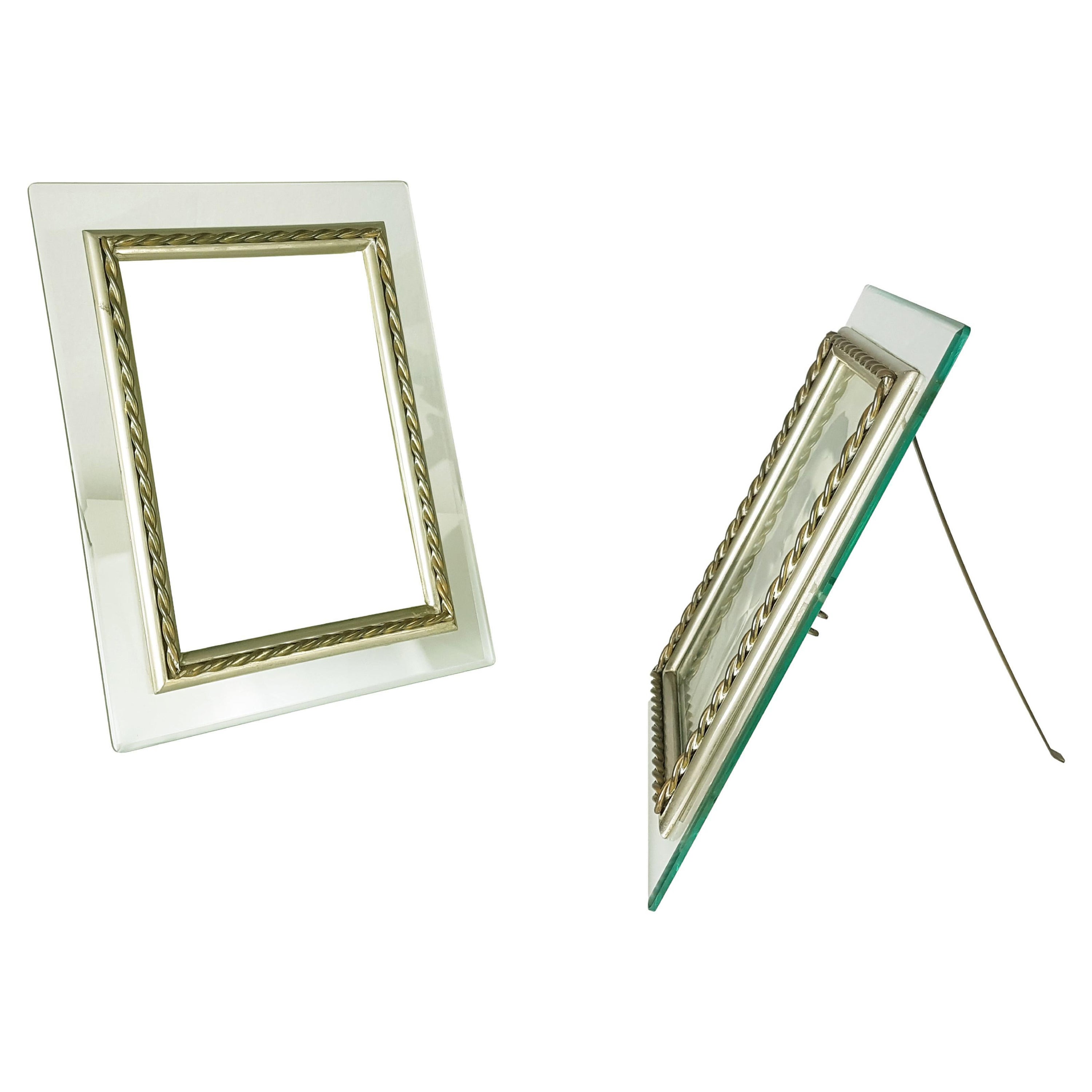 Large Nickel-Plated, Brass & Glass Mid-Century Modern Picture Frames, Set of 2 For Sale
