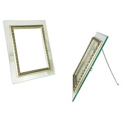Vintage Large Nickel-Plated, Brass & Glass Mid-Century Modern Picture Frames, Set of 2