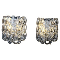 Pair of Clear Murano Glass Sconces by Angelo Mangiarotti for Vistosi, Wall Light