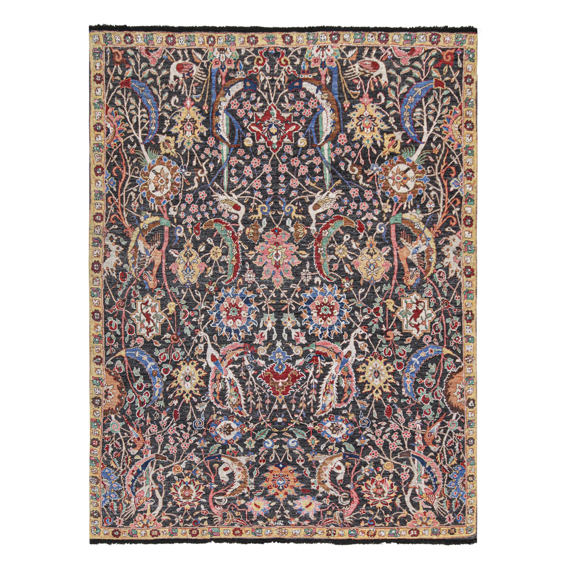 Grauer Teppich im persischen Stil mit lebhaften Blumenmustern von Rug & Kilim