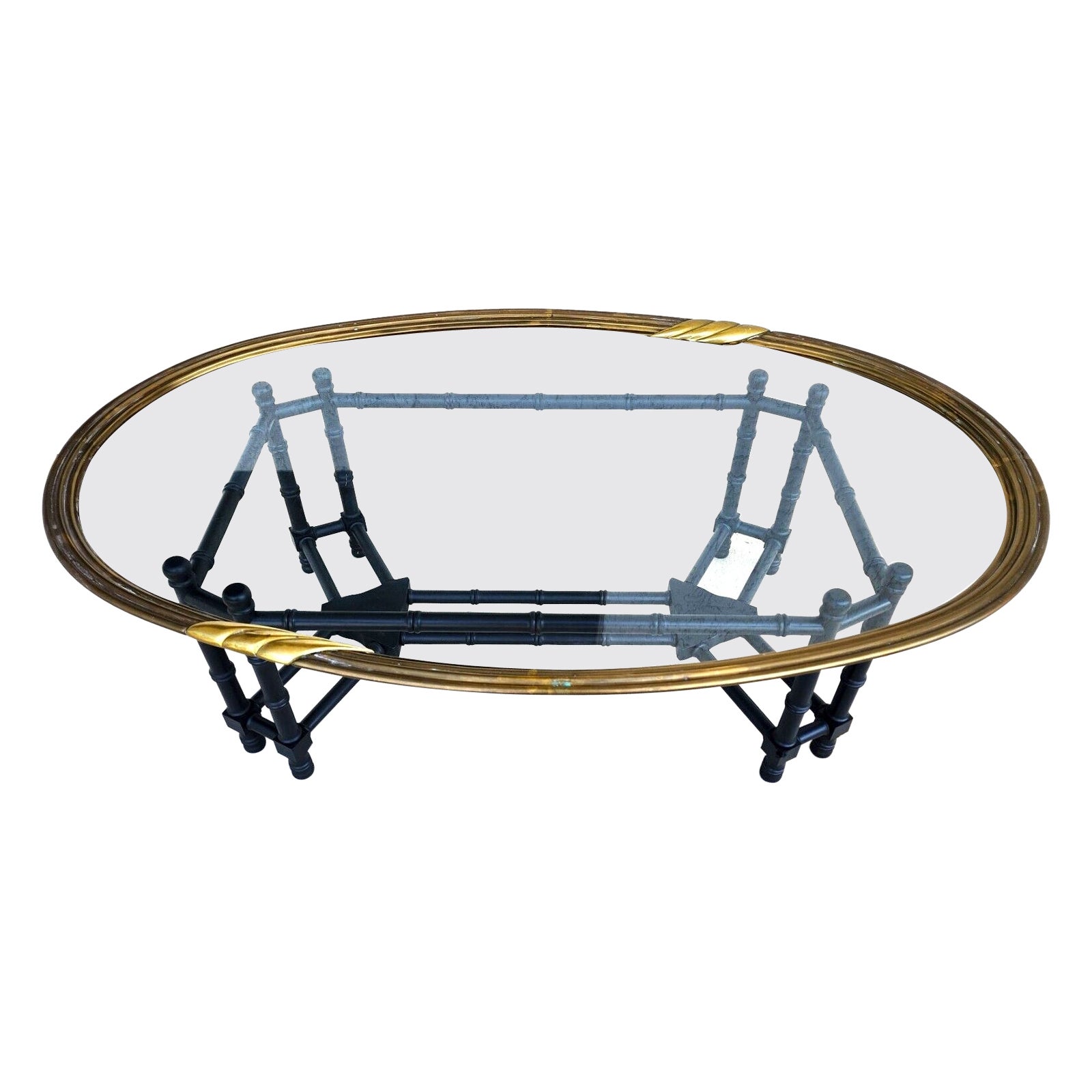 Brass Tray Coffee Table Bamboo Glass  For Sale