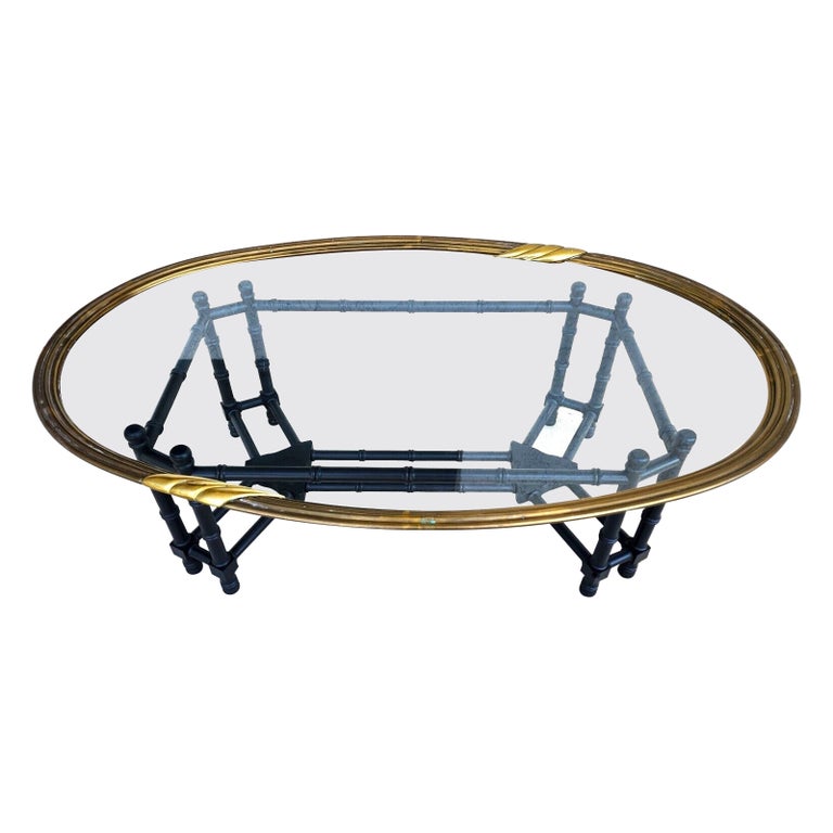 Brass Tray Coffee Table Bamboo Glass For Sale at 1stDibs