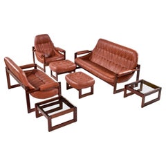 Percival Lafer Cognac Leather & Rosewood MP-163 "Earth" Living Room Seating Set