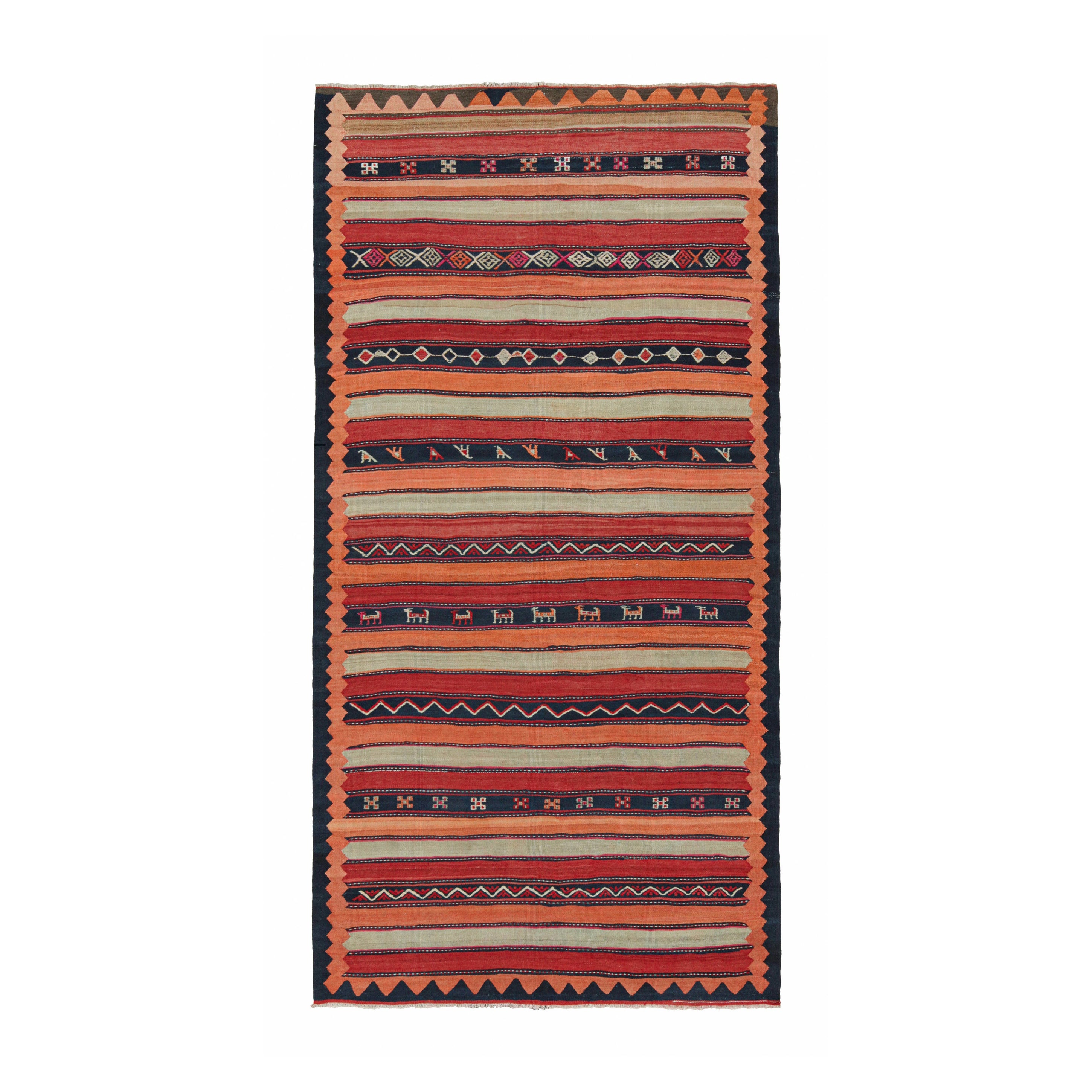 Vintage Shahsavan Persian Kilim in Stripes and Geometric Patterns by Rug & Kilim For Sale
