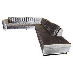 Modern Tufted Sectional Sofa in Luxury Gray Velvet with Chartreuse Welt Xl
