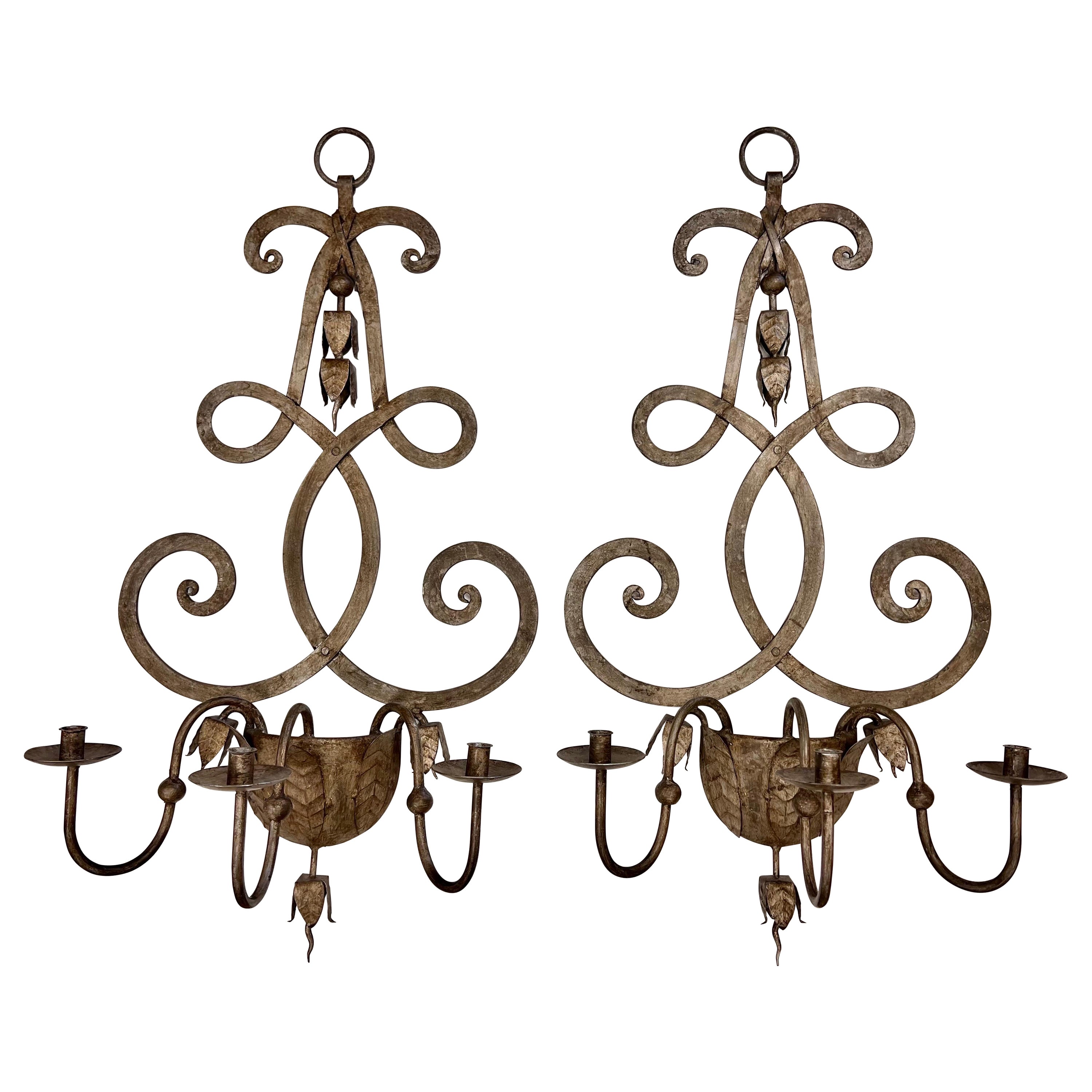 Bespoke Rococo Style Large Heavy Tole Candle Wall Sconces For Sale