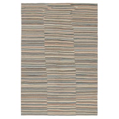 Vintage Persian Kilim with Panels in Beige-Brown and Blue Stripes by Rug & Kilim