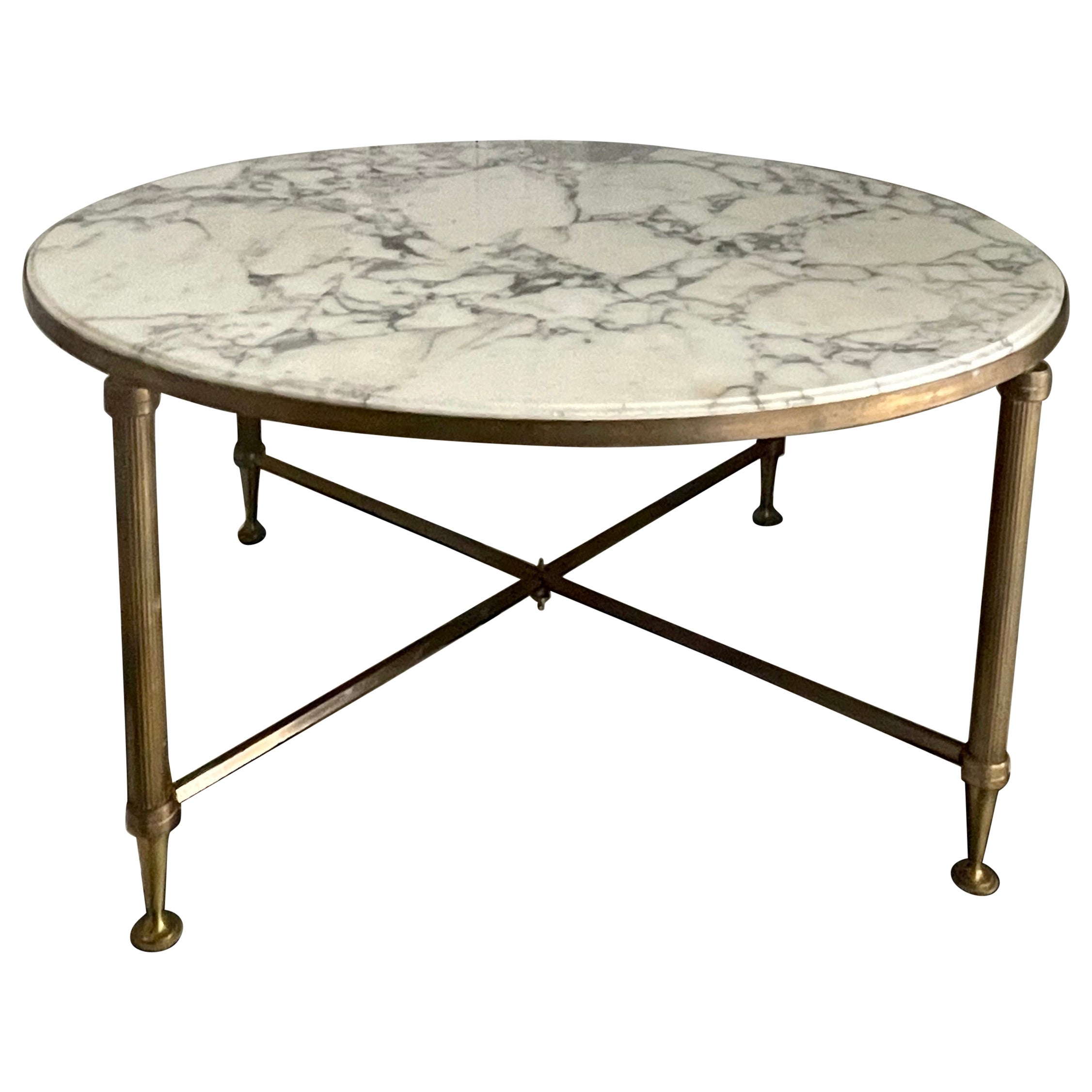 French Mid-Century Brass and Marble Coffee Table in the Style of Maison Jansen For Sale