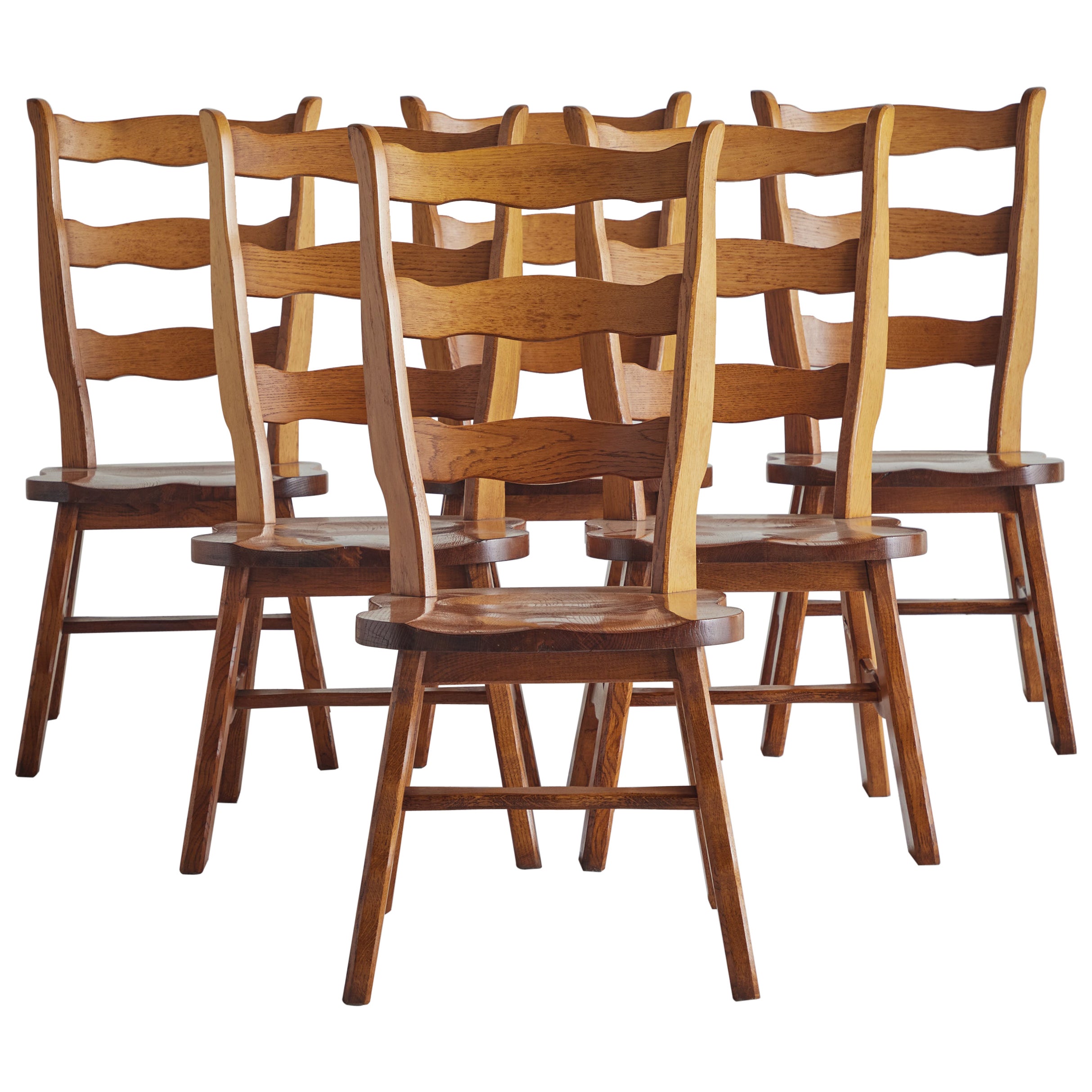 Set of Six Brutalist Ladderback Chairs For Sale