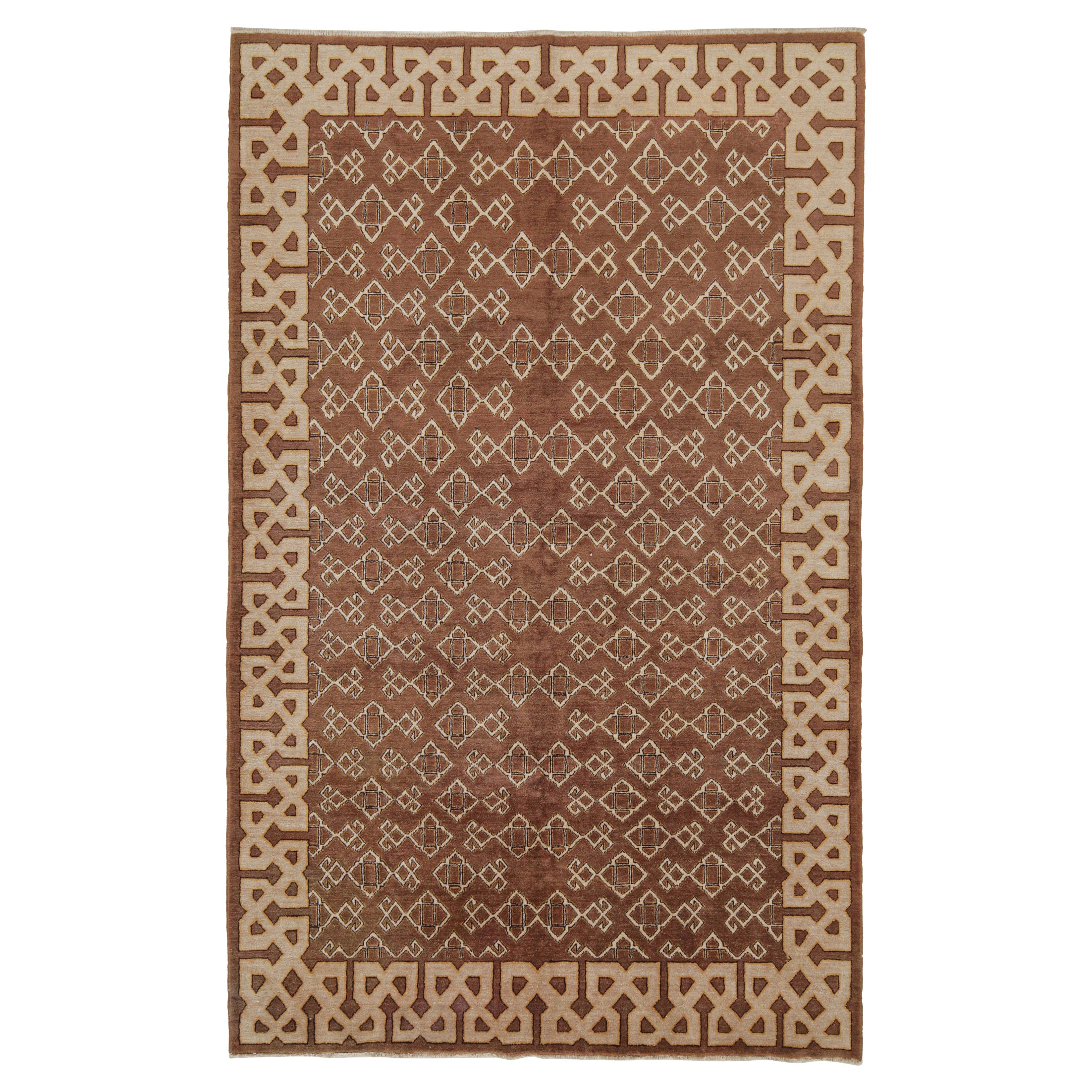 Vintage Hereke Rug in Brown with Beige Geometric Pattern by Rug & Kilim