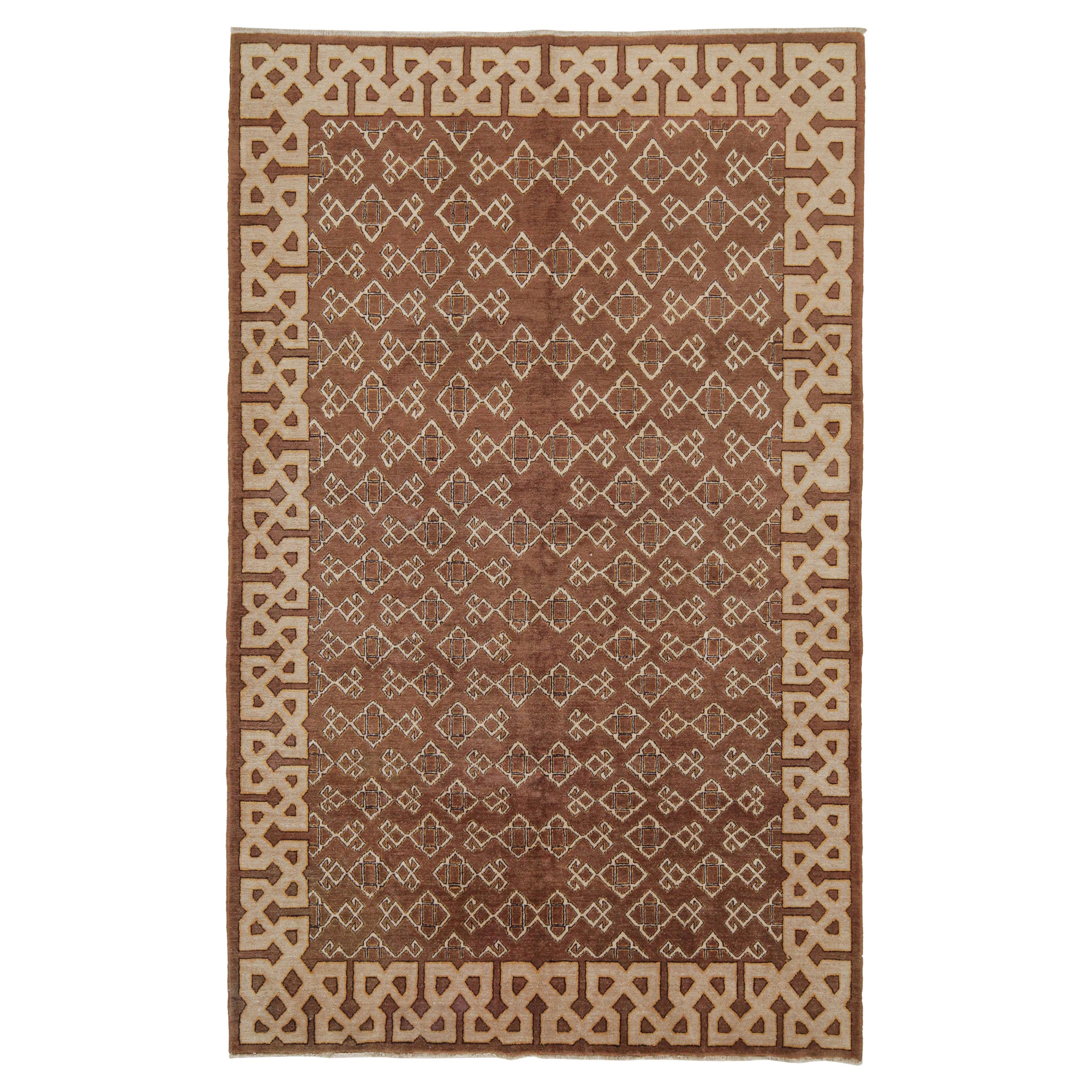 Tapis Hereke vintage marron avec motif géométrique beige de Rug & Kilim en vente