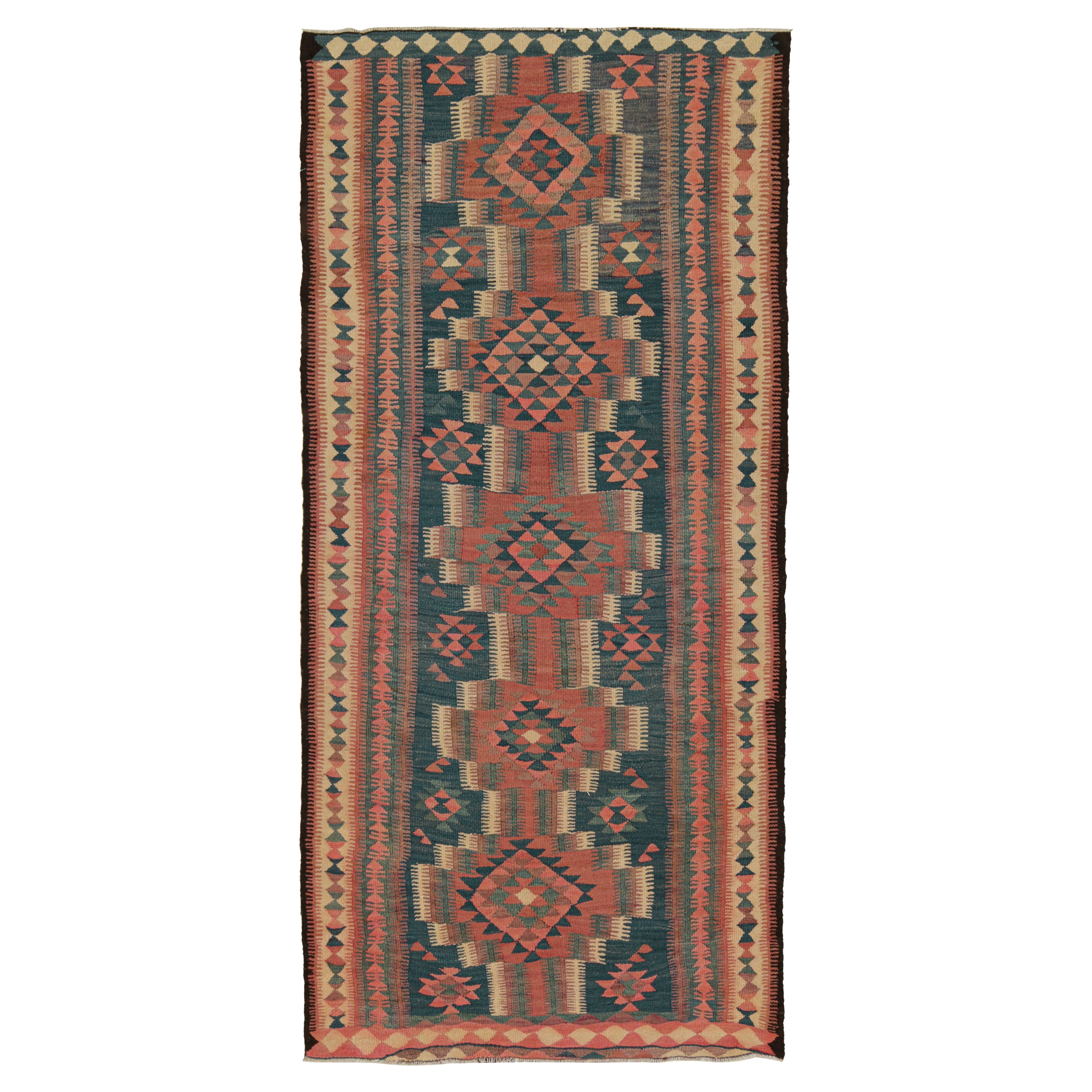 Vintage Kurdish Persian Kilim in Blue and Red Geometric Patterns by Rug & Kilim For Sale
