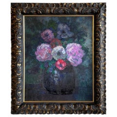 20th Century French Vase of Colorful Flowers Oil Painting by Victor Charreton
