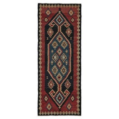 Retro Ghazvin Persian Kilim in Blue and Red Multicolor Patterns