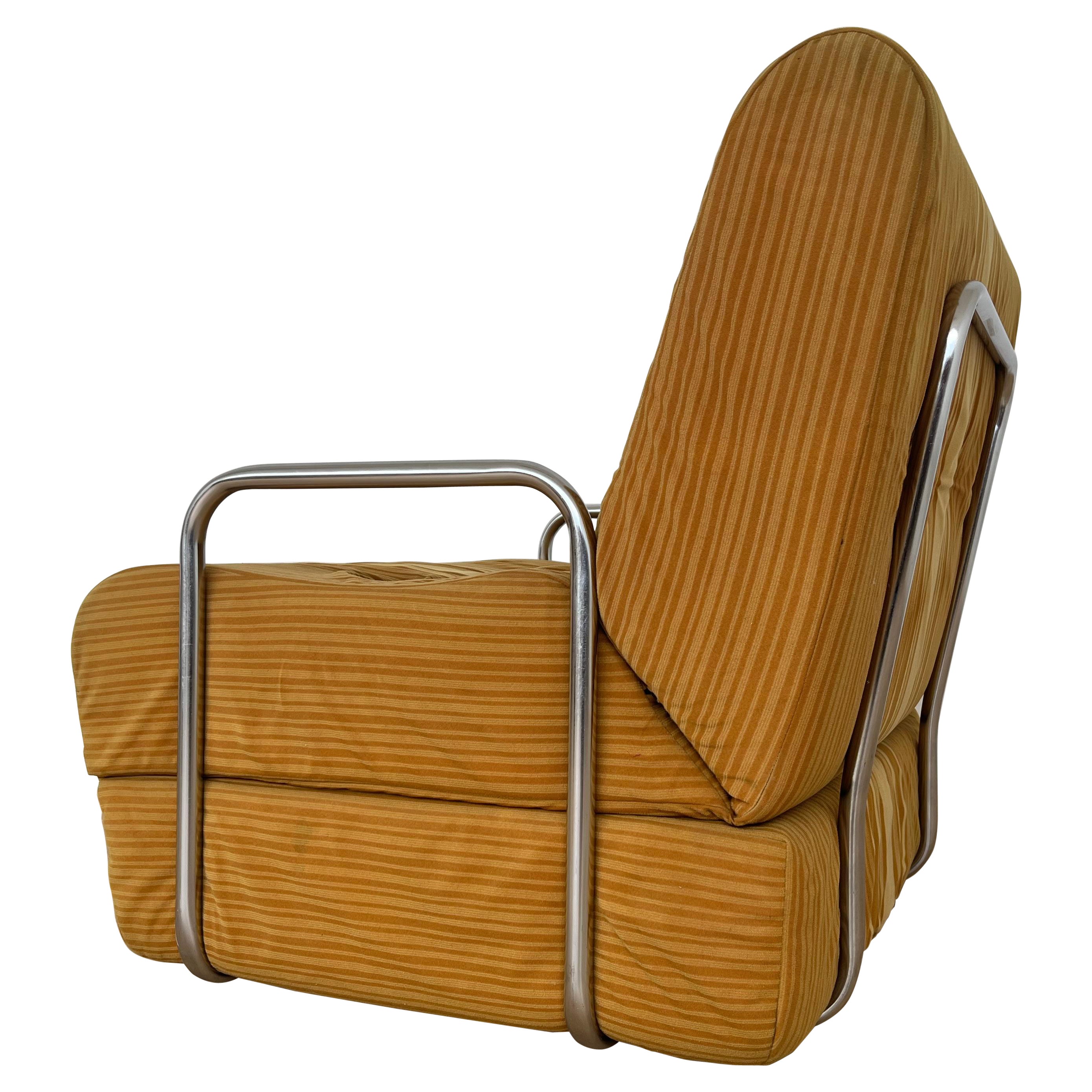 1970s Convertible Chrome Armchair / Bed, Czechoslovakia