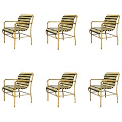 1970s Vintage Faux Bamboo Aluminum Yellow Hauser Pool Patio Dining Chairs