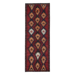 Retro Karadagh Persian Kilim in Red with Geometric Patterns