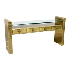 MASTERCRAFT Brass Glass Top Asian Chinoiserie Console Table