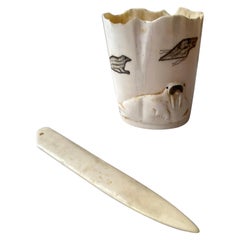 Used Inuit Walrus Tusk Pencil Holder and Letter Opener