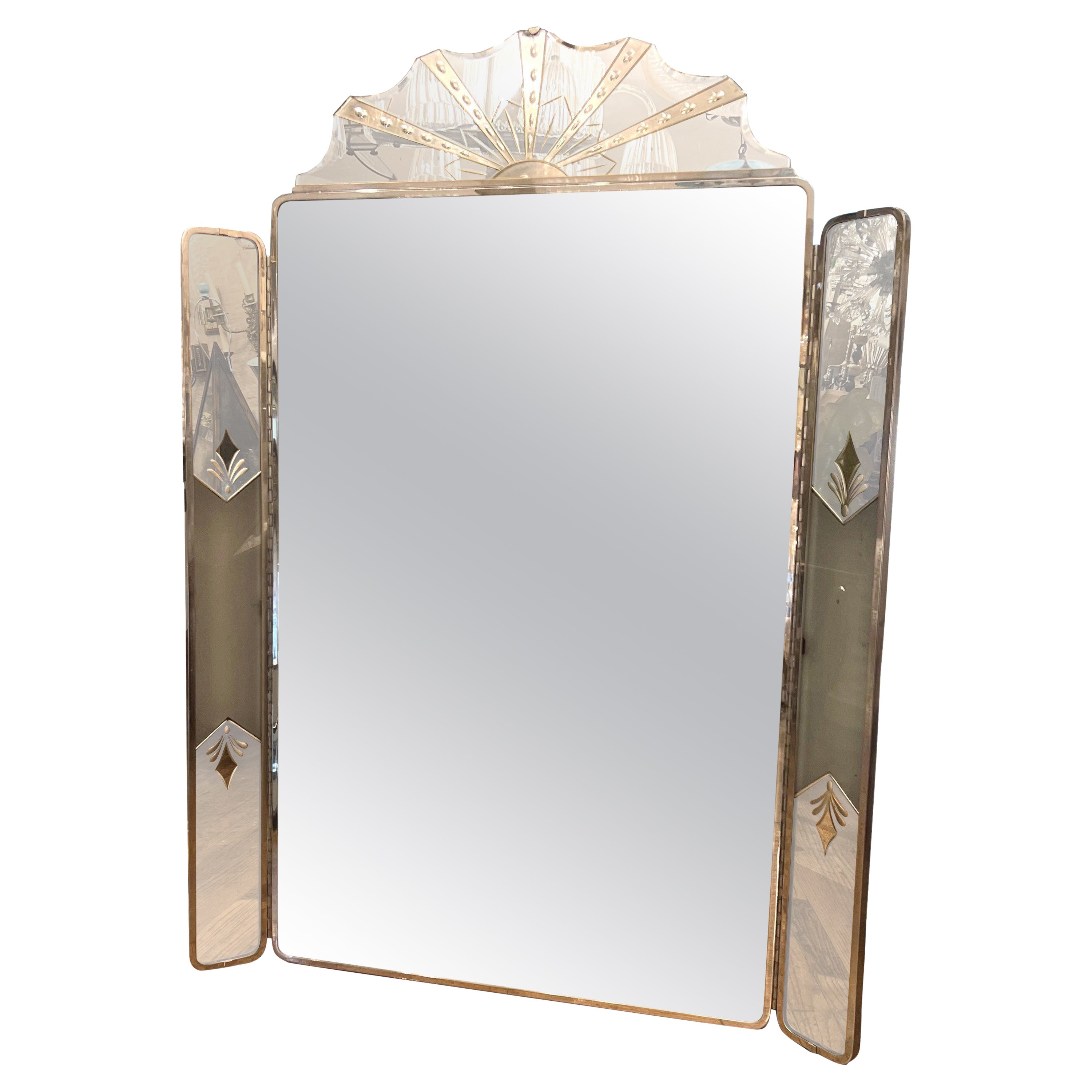 Art Deco Vanity Mirror with Lights For Sale