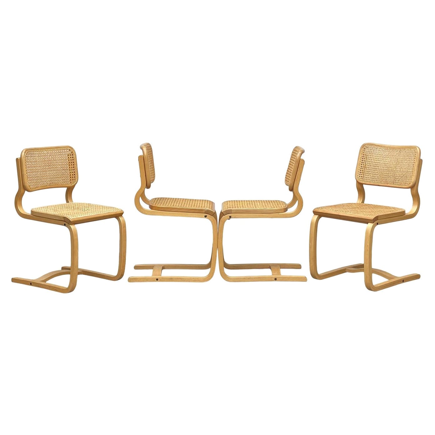Cantilever Cane and BentwoodDining Chairs after Alto and Breuer Set of 4 For Sale