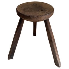 Handcrafted Hardwood Stool from Mexico, circa 1970s