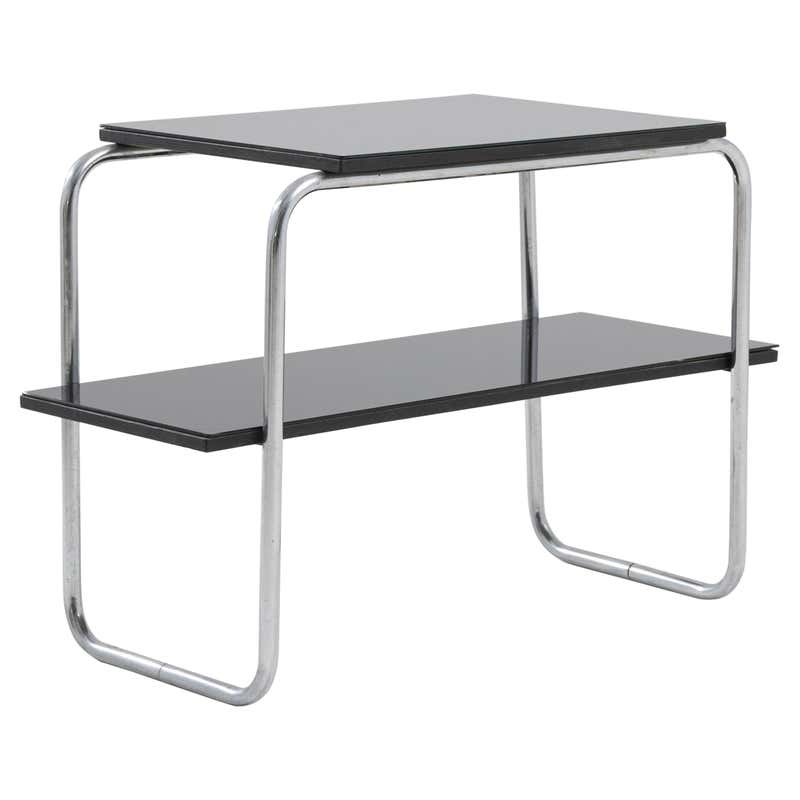 Modernist Bespoke Ultra-Thin Tubular-Steel Table, Veneered Top, Black ...