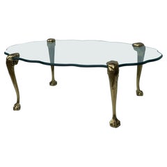 Hollywood Regency Italian Brass Claw and Ball Glass Top Coffee Table