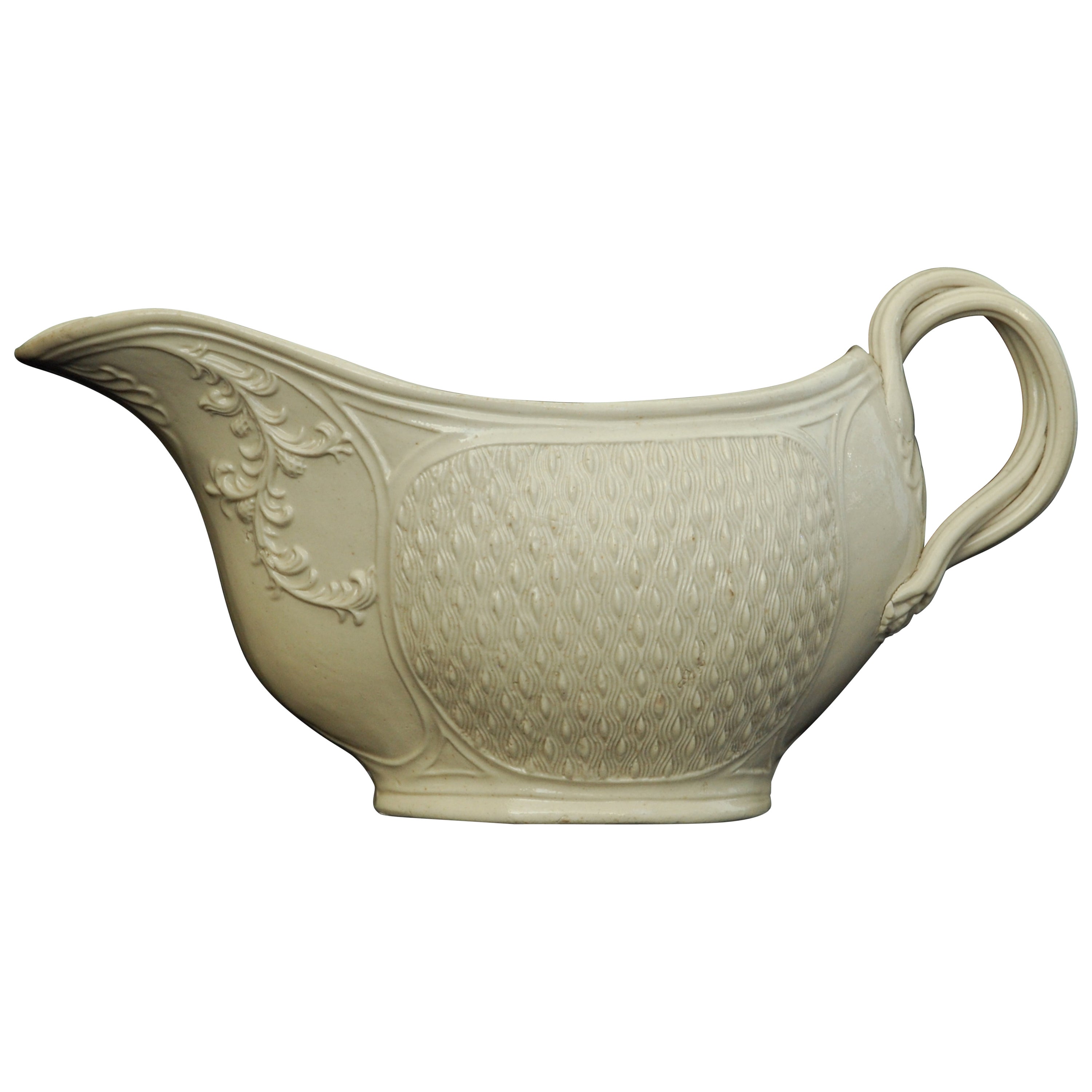 Salt Glaze Sauce Boat, Barley-Corn Pattern, English, circa 1755 For Sale