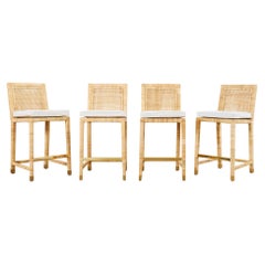 Used Set of Four Serena and Lily Rattan Wicker Counter Height Stools