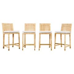 Set of Four Serena and Lily Rattan Wicker Counter Height Stools