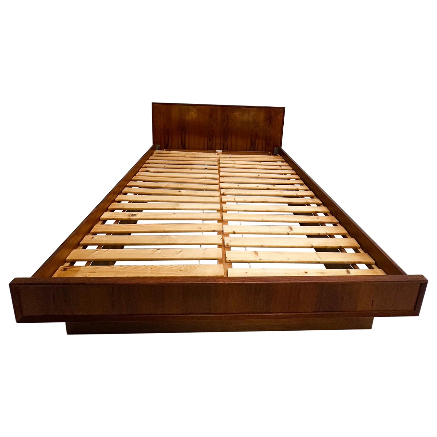 Mid-Century Modern Sculptural Scandia Platform Queen Bed Modern Low-Profile Teak Wood from Norway